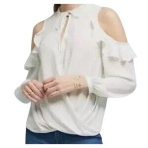 Maeve Anthropologie Liesel Cold Shoulder Blouse V neck ruffle Spring Top